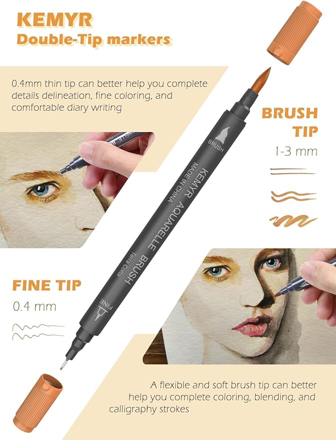 Markers for Adult Coloring Books: 36 Color Dual Tip Fine & Brush Pens Water-Based Coloring Marker for Adults Drawing Sketching Bullet Journal Writing Lettering No bleeding