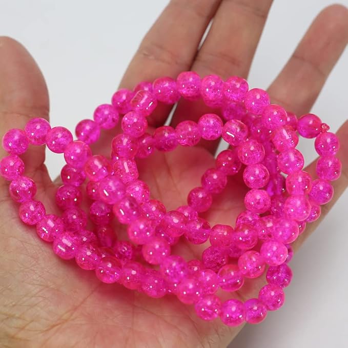 450pcs Rose Crackle Glass Beads Handcrafted Round Lampwork Smooth Loose Beads for Bracelet & DIY Jewelry Making 8mm