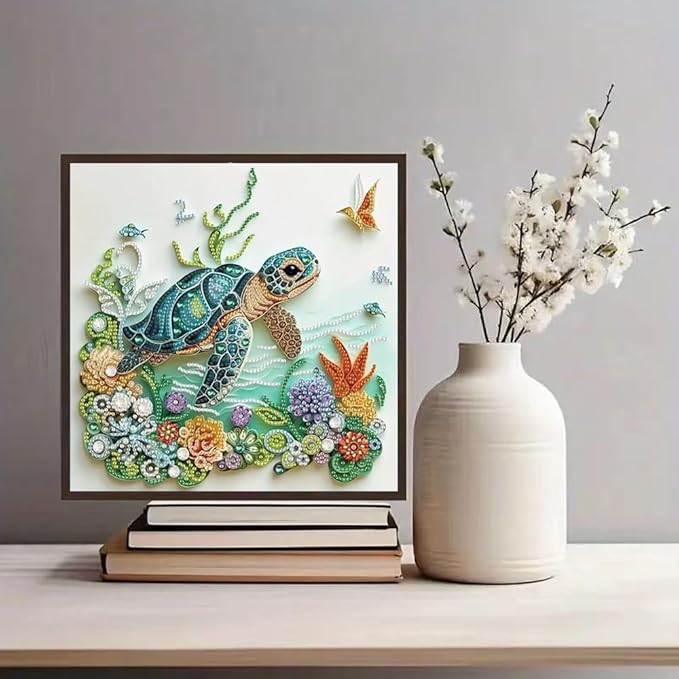ZQEATRY Sea Turtle Animal Special Shape Diamond Art Kits for Adults,5D Diamond Painting Kits for Beginner,DIY Diamond Crystal Rhinestones Painting Kits for Home Wall Decor Gift 11.8 X 11.8inch