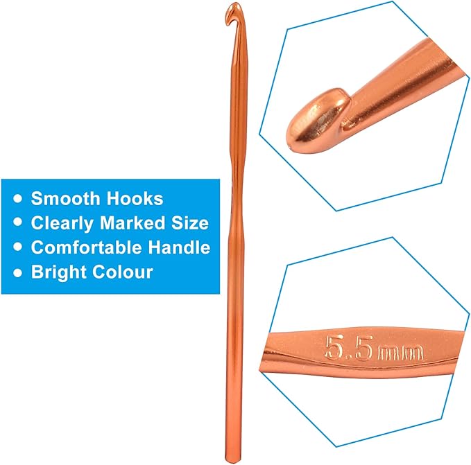 Auvotuis 6Pcs 5.5mm US Size I (Size 9) Aluminum Crochet Hook Knitting Needles for DIY Craft Yarn, Orange