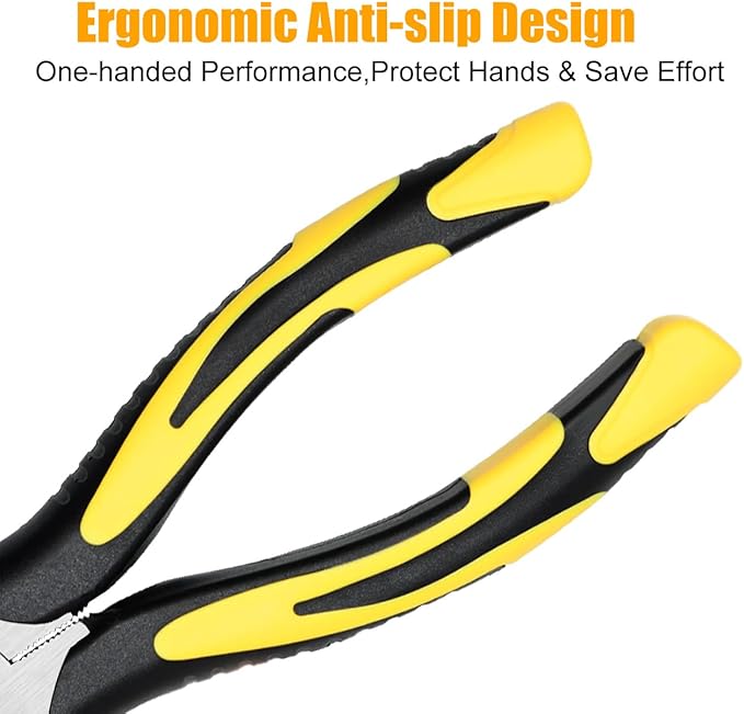 zuzuan premium long needle nose pliers-6''&8'', paper clamp precision, high carbon steel, soft grip with wire cutter, long nose cutting pliers for home, fishing, jewelry, crafts,2pcs