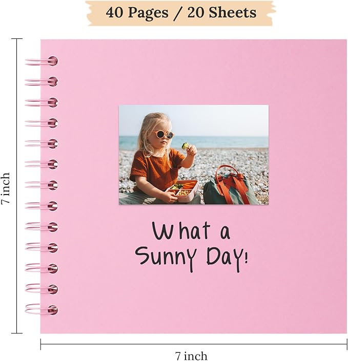 Scrapbook 7x7 Inch DIY Scrapbook Album Hardcover Kraft Paper Scrap Book Photo Albums 40 Pages Perfect for 4x6 / 5x7 Photos Memory Book for Family, Wedding