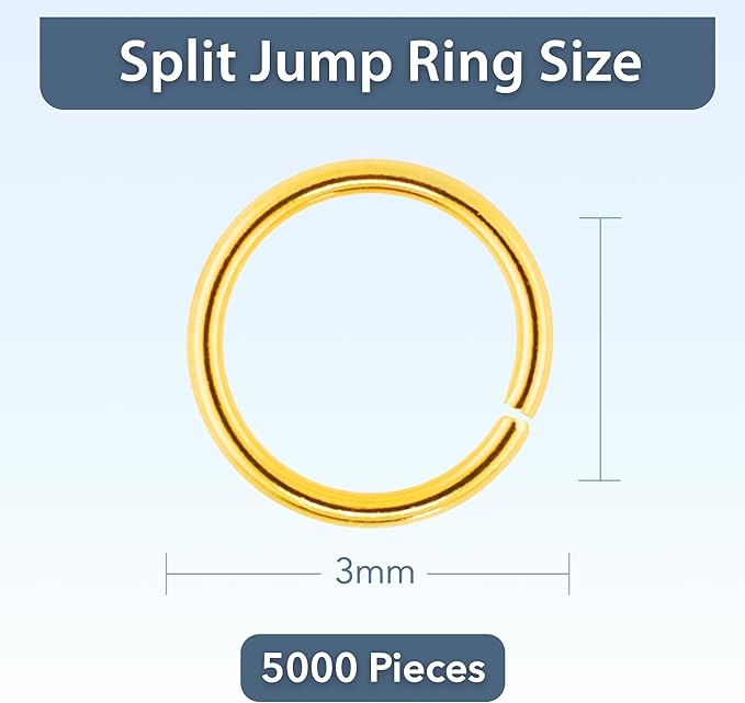 Mandala Crafts Assorted Gold Color Jump Rings Jewelry Findings Metal O Rings for Jewelry Making Supplies - 5000 3mm Small Open Jump Rings Kit for Necklace Earring