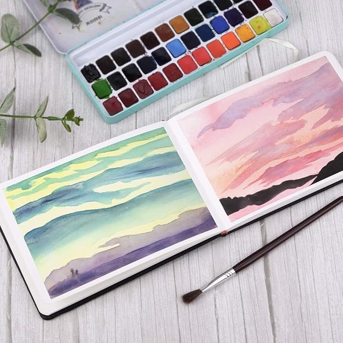 Paul Rubens 2 Pack Watercolor Paper, 100% Cotton Hot Press Watercolor Journal 7.6"x 5.3", 40 Sheets (140lb/300gsm), Acid-Free Art Supplies for Watercolors, Gouache, Acrylics