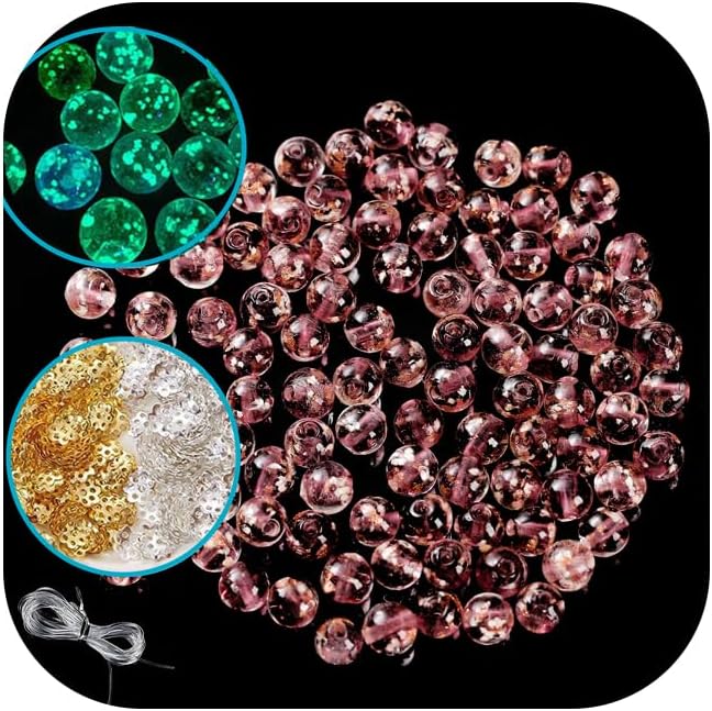 200 PCS 8mm Glow in The Dark Beads Bulk Round Luminous Glass Beads with Holes for Jewelry Making Bracelets Earrings Necklace Glow Loose Spacer Ball Bead DIY Craft Kit
