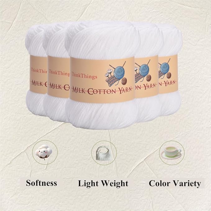 Acrylic Yarn for Crocheting Bulk, DIY Knitting Pure White Yarns, 6PLY 10Balls 17.6 Ounces Pack, Solid White Crocheting Thread, Beginner-Friendly
