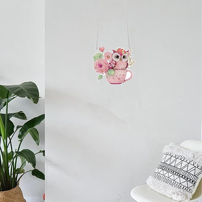 TDFERAN Diamond Painting Pendant Diamond Art Hanging Owl DIY Diamonds Art Decoration Kit Window Pendant, Gem Art Wall Home Window Decoration Adult Digital Painting Women Crafts Hobby