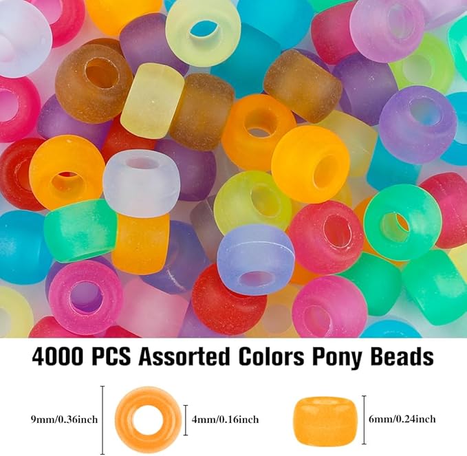 pony beads 4000 pcs,beads for bracelets,hair beads,beads for jewelry making,bracelet beads,plastic beads for crafts,beads for kids,hair beads for braids for girls,kandi jewelry (frosted color)