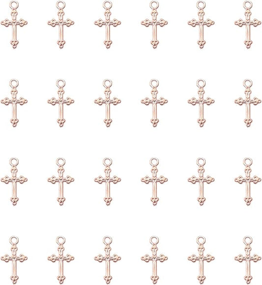 50 Pcs Vintage Crucifix Pendants Beading Charms with Hole Metal Religious Antique Silver Gold Bulk Cross for Jewelry Making Kit DIY Bracelet Necklace Earring Keychain Accessories Supplies