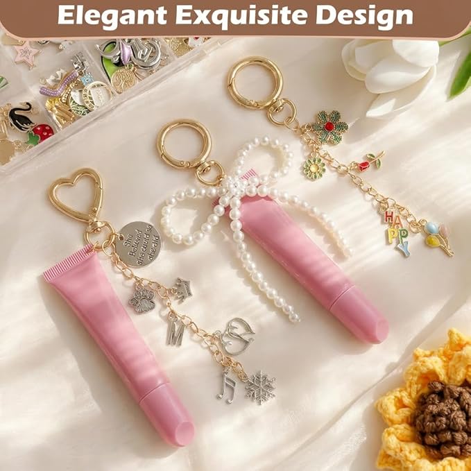 JCWPVA 314Pcs Lip Gloss Charms Keychain Kit, Including 19 Keychain Clips, 24 Extender Chains, 118 Charms & Jewelry Pliers, DIY Keychains Kit, Complete DIY Craft Supplies for Teens and Adults Gifts