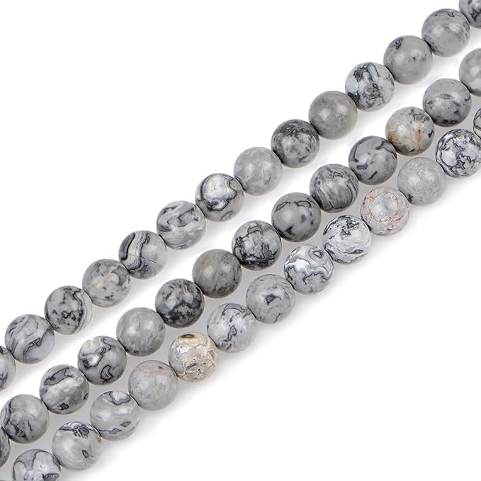 bymitel 140pcs natural crystal beads stone gemstone round energy healing loose beads with stretch cord for jewelry making bracelets anklets (map jasper, 8mm 140pcs)