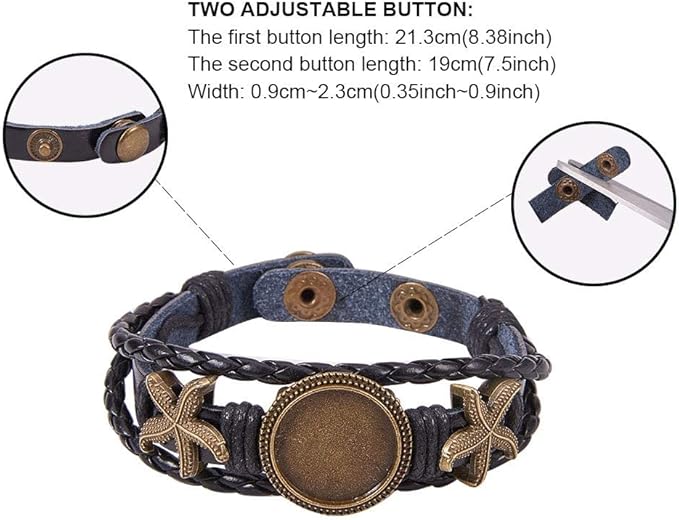 SUNNYCLUE DIY 4 Sets Braided Leather Bracelet Making Kit Multilayer Rope Bangle Cuff Wristband with Blank Alloy Cabochon Bezel Tray, Clear Glass Cabochon 18mm, Button Adjust, Mixed Shapes