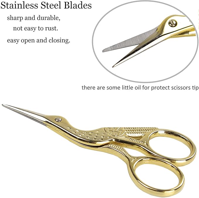 BIHRTC 3.6inch Little Embroidery Scissors Sharp Stainless Steel Tip Cross Stitch Scissors for Office Home Manual Sewing Handicraft DIY Tool Art Work Needlepoint Crochet Vintage Detail Shears