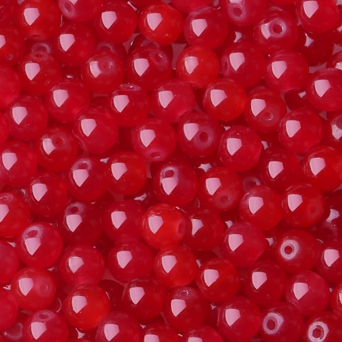 500Pcs Red Glass Beads for Bracelets, Round 8mm Crystal Beads for Bracelet Jewelry Making Earring Necklaces Kits and DIY Crafts Suitable for Beginners(Red)