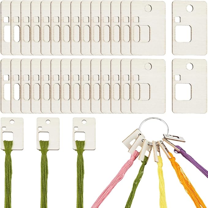 GORGECRAFT 100Pcs Wood Thread Cross Stitch Bobbins Rectangle Embroidery Floss Winding Board Card 1.5x1 Inch Needlework Thread Organization with Floss Ring for Craft DIY Sewing Storage Supplies