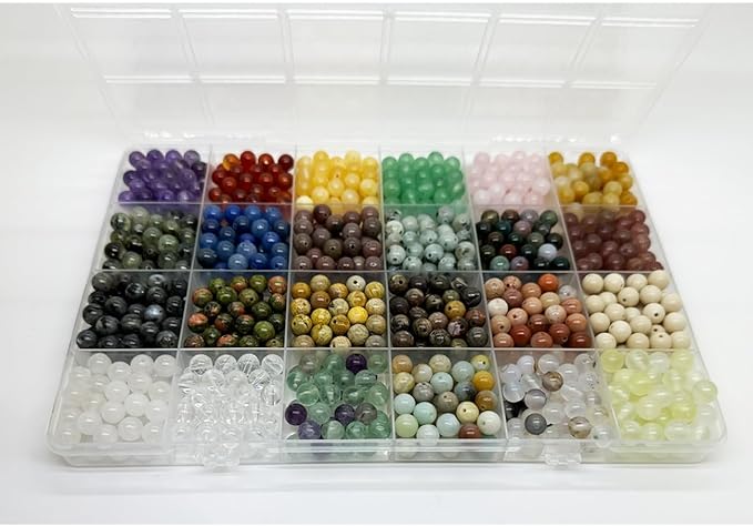 Yephac 960pcs 6mm Gemstone Beads for Jewelry Making, 400g Loose Beads Box Assorted (24 Colors-5,6mm)
