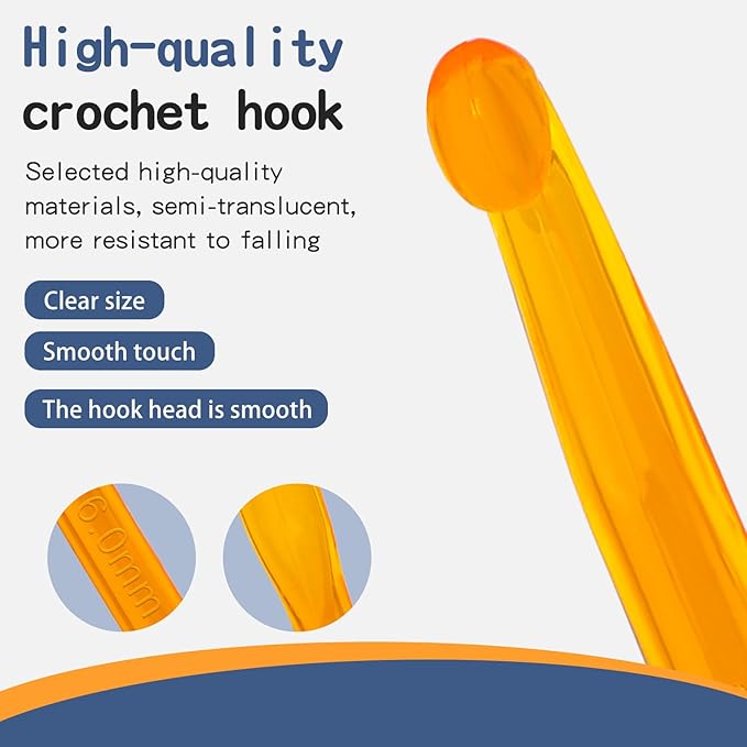 6 mm Crochet Hook, Ergonomic Handle for Arthritic Hands, Colorful Transparent Crochet Hook for Beginners and Crocheting Yarn