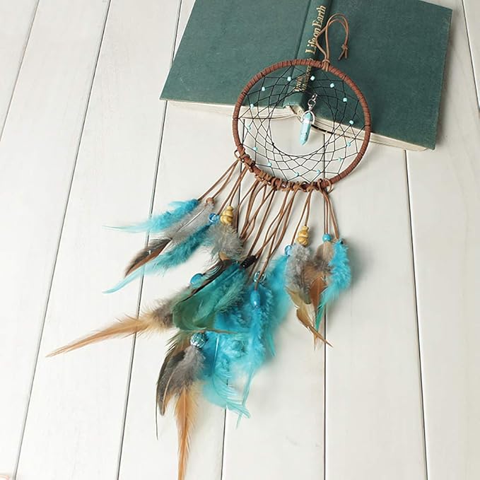 FANDOL DIY Dream Catcher Making Kit, Macrame Dream Catcher Craft Supplies for Kids Bedroom Wall Decor Nursery Baby Room Hanging Wedding Ornaments Party Handmade Gift (Turquoise)