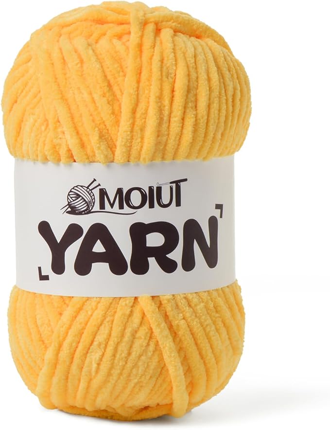 Fluffy Chenille Yarn for Crocheting, Chunky Velvet Yarns for Crochet Amigurumi, Baby Yarn for Crocheting Soft Blanket, 87.4yds /3.5 oz Bulky Yarns for Crafts/Hats/Shoes/Socks (Golden Yellow)