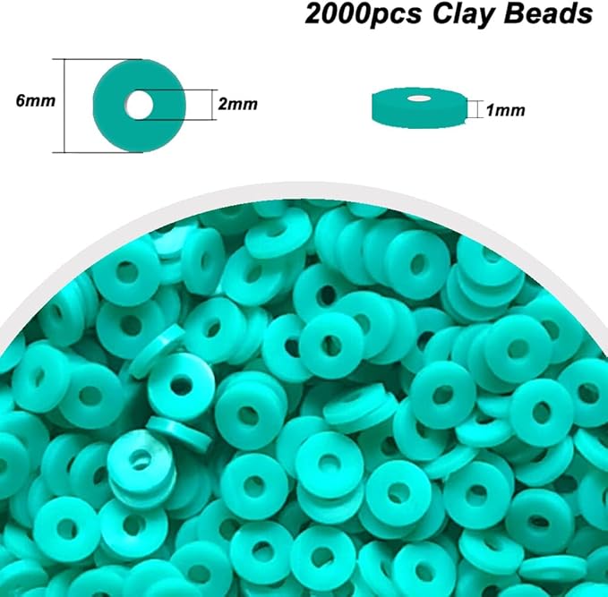 2000pcs Lake Blue Clay Beads for Bracelets Making Heishi Polymer Disc Clay Bead Flat Spacer 6mm for Jewelry Earring DIY Crafts