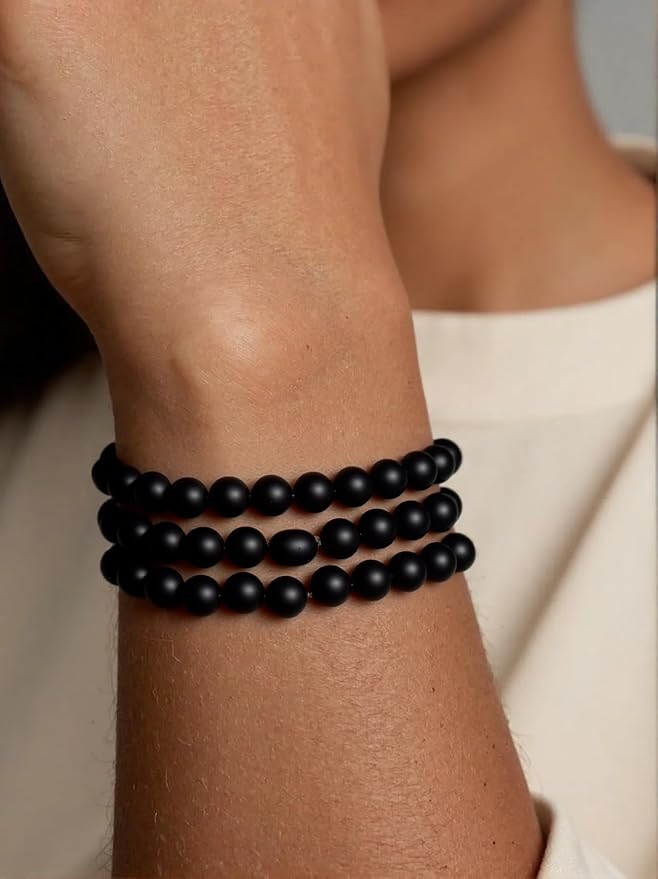 Stone Beads, 60pcs Matte Black Onyx, 6mm Round Loose Beads for Jewelry Making, Bracelets, with Bag, String & Card