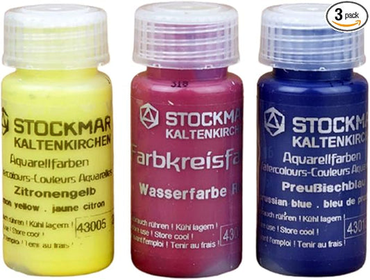 Stockmar Watercolor Paint Set - Includes Carmine Red, Lemon Yellow, Ultramarine Blue- Washable Paint for Kids, Students, & Artists (3 Bottles, 20 mL)