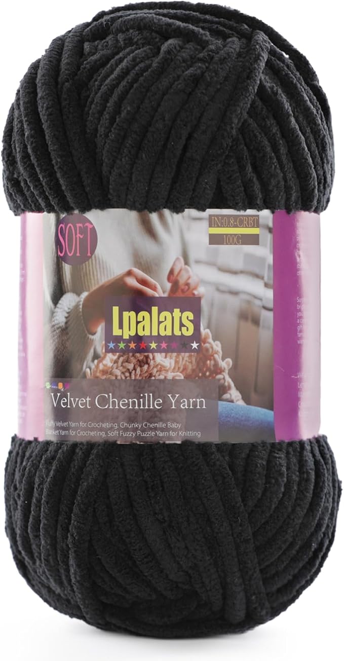 Baby Blanket Yarn for Crocheting Soft - 1 Pack of 100g/3.5oz Chunky Chenille Yarn for Knitting Blankets Amigurumi - Super Bulky Yarns - 87 Yards Thick Plush Yarns (1, Black)