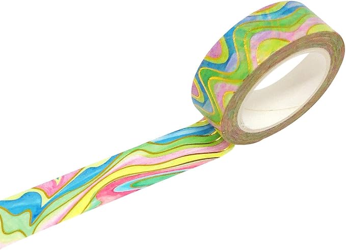 allydrew Gold and Silver Foil Washi Masking Tape, 15mm x 10M, Rainbow Swirl