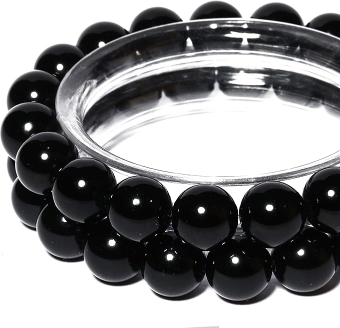 10mm Natural Black Agate Round Bead - 35PCS Bulk Gemstone Beads for Jewelry Making, DIY Bracelets, Necklaces - Includes Crystal Stretch Cord - Beads for Crafting Gifts
