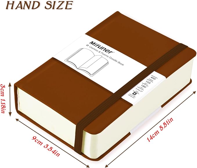 Mix Media Pad,3.5"x5.5" Small Hardcover Leather Art Sketchbook,105 GSM 200 Sheets/400 Pages Acid Free Artistic Painting Drawing Sketching Writing Paper, Handy Pocket Journal Notebook.Brown