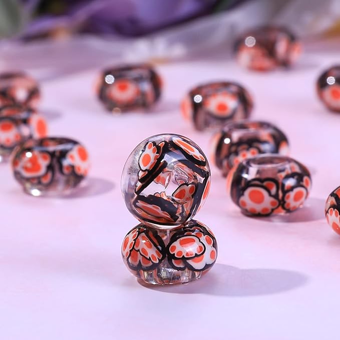 AIPRIDY Girls' Lucky & Spacer Beads - European Craft Amber Beads for DIY Charms Bracelet Jewelry Making (Bear Claw Black & Orange)
