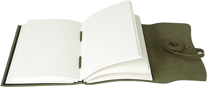KomalC Handmade Leather Journal 8x6 Inch | Green Vintage Notebook with Unlined Paper | Cotton Recycled Paper | Antique Travel Diary, Sketchbook, Writing Journal for Men & Women
