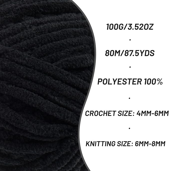 4 Pack Chunky Chenille Yarn for Crocheting, Baby Yarn for Crocheting Soft Blanket, 349.9 yds /14.1 oz Crochet Yarn, Bulky 5 Amigurumi Yarns, Fluffy Velvet Yarns for Knitting Crafts (4 Black)