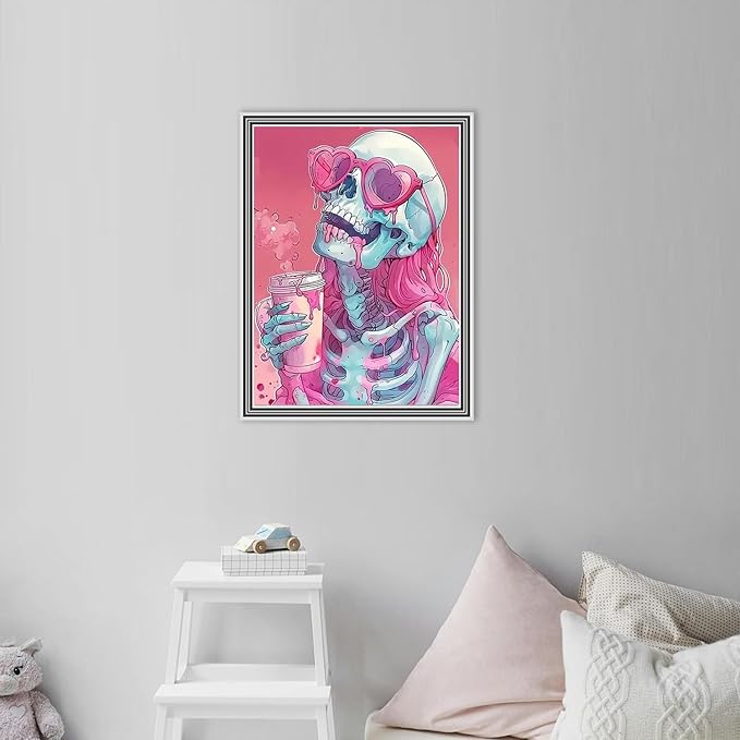 MBNTJHT DIY Diamond Art Kits for Adults Beginners,Pink Skull Full Drills Diamond Painting Kits for Adults,Round Gem Painting Art Kit for Home Wall Decor Gifts 12X16 Inch.