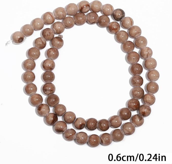 Stone Beads, 60pcs Brown Persian Agate, 6mm Round Loose Beads for Jewelry Making, Bracelets, with Bag, String & Card