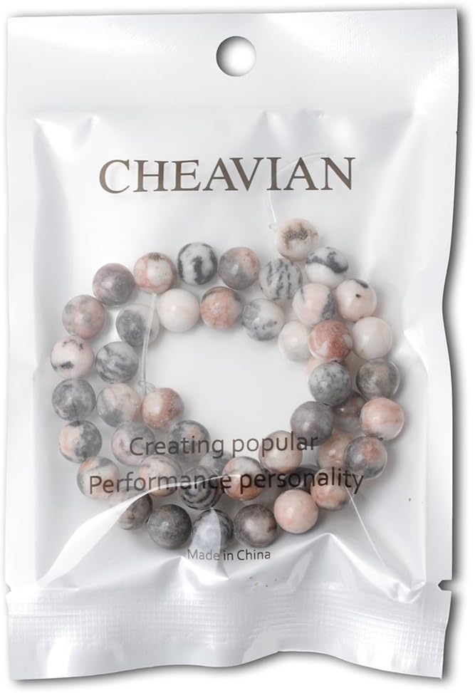 cheavian 45pcs 8mm natural pink zebra jasper round loose beads for jewelry making diy handmade 1 strand 15"