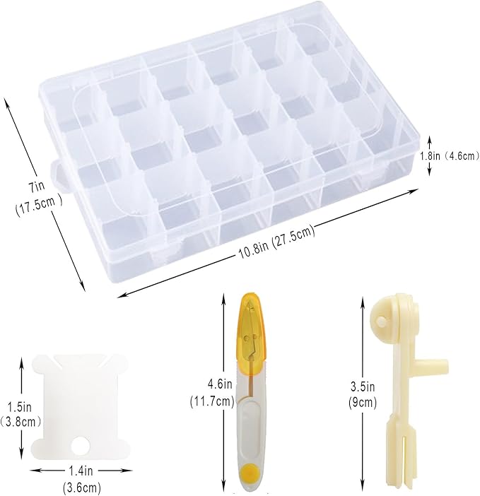 Embroidery Floss Organizer Cross Stitch Thread Storage Box Tools with 120 Pieces Floss Bobbins, Bobbin Winder, Scissor and Colour Stickers,Removable 18 Compartments Big Size Case
