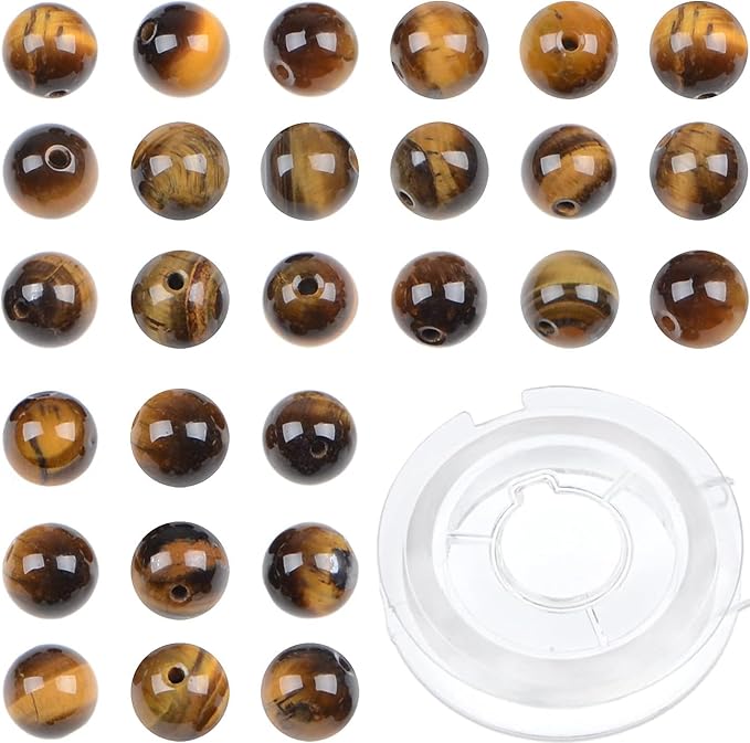 bymitel 140pcs natural crystal beads stone gemstone round energy healing loose beads with stretch cord for jewelry making bracelets anklets (yellow tiger eye's, 8mm 140pcs)
