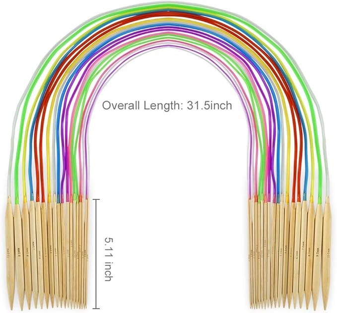 KOKNIT 18 Pairs Bamboo Circular Knitting Needles Set, Including 31" Long Lightweight Knitting Needles(2mm-10mm), 43pcs Knitting Tools and Elegant Storage Case