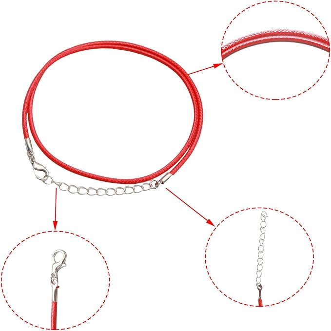 10 Pcs 2.0mm Leather Necklace Cords with Clasp,Waxed Cords,Necklace Ropes for Pendants and Jewelry Making(Red)
