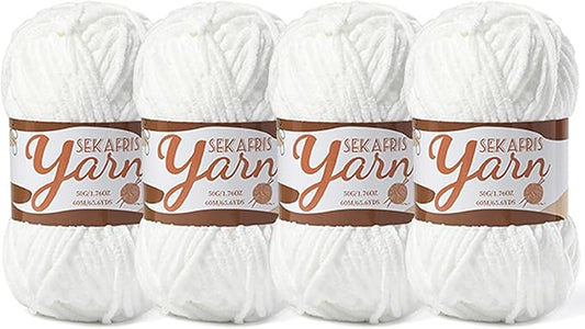 4 Pack Fluffy Velvet Yarn for Crocheting，Baby Blanket Yarn for Crocheting Soft，200g(262.4yds) Amigurumi Yarns，Plush Chenille Crochet Yarns，Puzzle Yarn for Crochet Weaving Craft(4 Snow White)