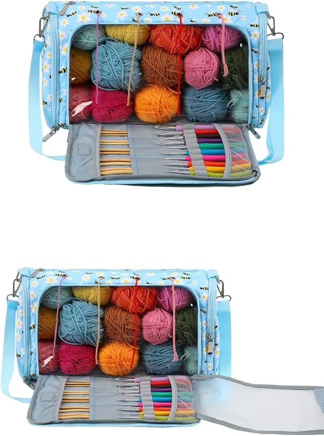 Yarn Bag with Holes for Crochet, Traveling Yarn Storage Organizer Crochet Bag and Tote for Crochet Supplies, Store Huge Amount of Stuff, Carry-on Carrier Bag Case Gifts for People Who Crochet
