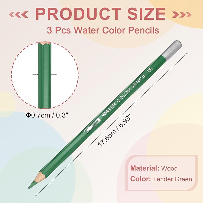 PATIKIL Watercolor Pencils, Tender Green Color Pencil Set Sketch Coloring Drawing Colored Pencils Bulk Artist Drawing Supplies for Adult Coloring Book Blending, 3 Pcs