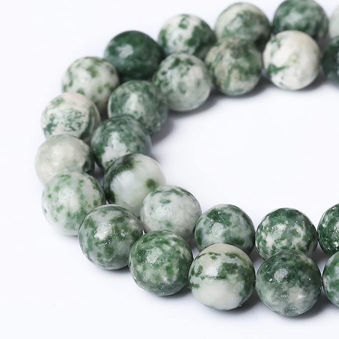 90pcs 4mm Natural Green Spot Stone Stone Beads for Jewelry Making Loose Spacer Round Beads DIY Bracelets Necklaces 15" (4mm, Green Spot Stone)