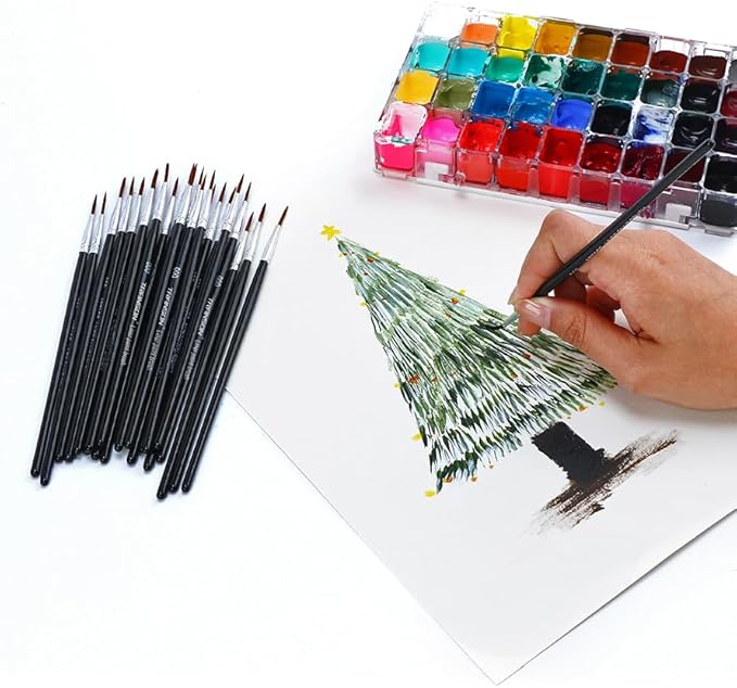 Transon 50pcs Detail Paint Brushes Set Size 000 for Model Painting Acrylic, Gouache, Oil, Tempera and Face Painting