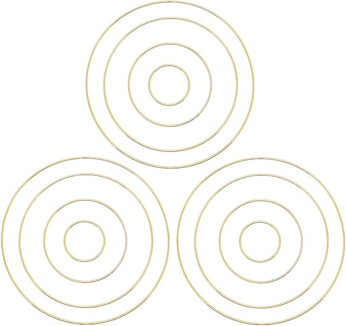 MSCFTFB 12 Pieces 4 Sizes Round Shaped Dream Catcher Rings Macrame Gold Metal Hoops for Floral Wreath Wall Hangings DIY Craft Supplies Home Decor (Round)