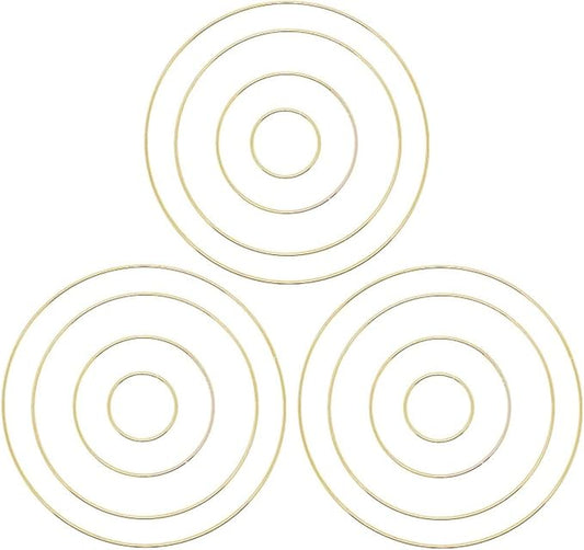 MSCFTFB 12 Pieces 4 Sizes Round Shaped Dream Catcher Rings Macrame Gold Metal Hoops for Floral Wreath Wall Hangings DIY Craft Supplies Home Decor (Round)