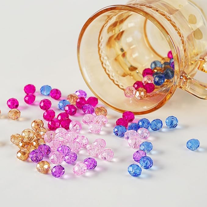 Faceted Glass Beads, 8mm 1400pcs+ Fancy Crystal Beads for Jewelry Making, Bracelet Necklace Earring Craft, Beading Supplies, Home Decor, Crafts Gifts for Girls Ages 6-12