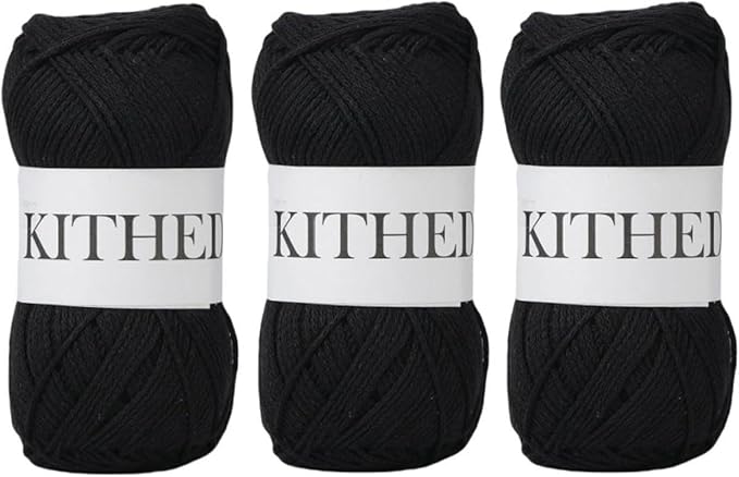 Cotton Yarn，10.5oz，526yard，3 Pack ，Soft Yarn for Crocheting and Knitting (74 Black)