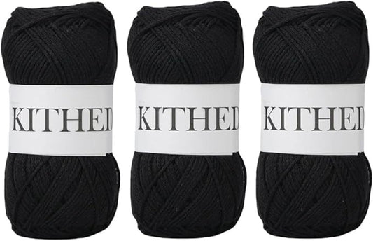 Cotton Yarn，10.5oz，526yard，3 Pack ，Soft Yarn for Crocheting and Knitting (74 Black)